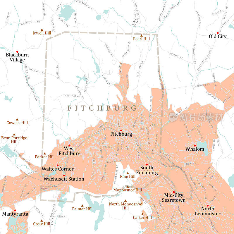 MA Worcester Fitchburg矢量路线图